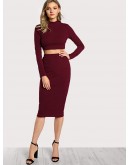 High Neck Crop Top &amp; Pencil Skirt Set