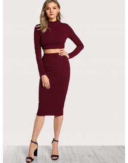 High Neck Crop Top &amp; Pencil Skirt Set