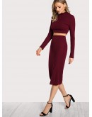 High Neck Crop Top &amp; Pencil Skirt Set