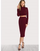 High Neck Crop Top &amp; Pencil Skirt Set