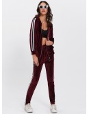 Contrast Stripe Side Velvet Hoodie And Pants