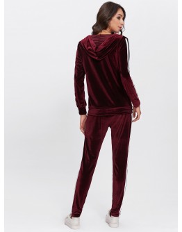 Contrast Stripe Side Velvet Hoodie And Pants