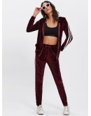 Contrast Stripe Side Velvet Hoodie And Pants