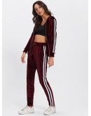 Contrast Stripe Side Velvet Hoodie And Pants