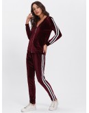 Contrast Stripe Side Velvet Hoodie And Pants