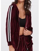 Contrast Stripe Side Velvet Hoodie And Pants