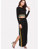 Striped Hem Crop Top &amp; Split Side Palazzo Pants Set