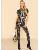 Camo Crop Hoodie Utility Tee &amp; Skinny Sweatpants Set