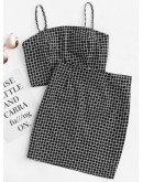 Grid Print Zip Back Cami Top And Skirt Co-Ord