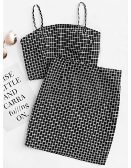 Grid Print Zip Back Cami Top And Skirt Co-Ord