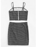 Grid Print Zip Back Cami Top And Skirt Co-Ord