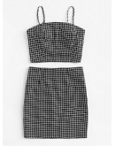 Grid Print Zip Back Cami Top And Skirt Co-Ord