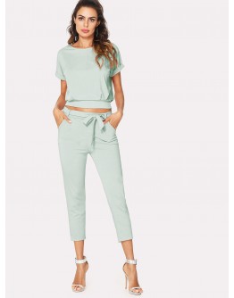 Roll Up Sleeve Top &amp; Tie Waist Pants