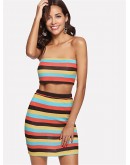 Striped Crop Bandeau Top &amp; Fitted Skirt Set