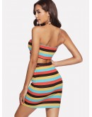 Striped Crop Bandeau Top &amp; Fitted Skirt Set