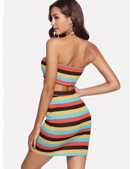 Striped Crop Bandeau Top &amp; Fitted Skirt Set