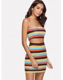 Striped Crop Bandeau Top &amp; Fitted Skirt Set