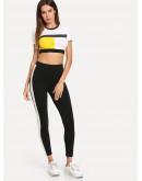 Color Block Crop Top &amp; Leggings Set