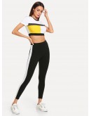 Color Block Crop Top &amp; Leggings Set