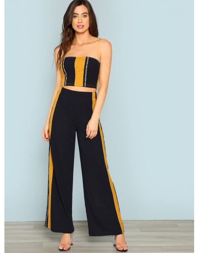 Striped Crop Top &amp; Wide Leg Pants Co-Ord