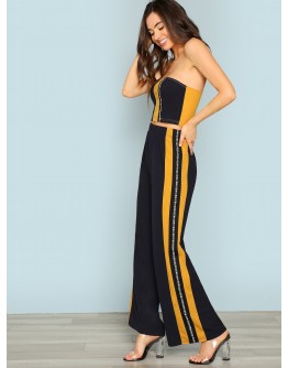 Striped Crop Top &amp; Wide Leg Pants Co-Ord