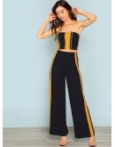 Striped Crop Top &amp; Wide Leg Pants Co-Ord