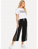 Letter Print Tee &amp; Wide Leg Pants