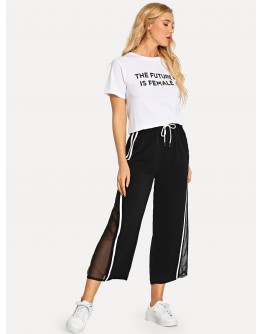 Letter Print Tee &amp; Wide Leg Pants