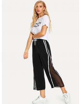 Letter Print Tee &amp; Wide Leg Pants