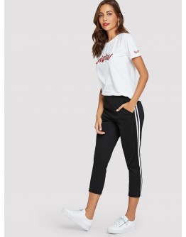 Letter Embroidered Tee &amp; Pants