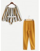 Striped Bardot Top &amp; Cigarette Pants Set