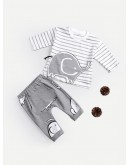 Baby Cartoon Print Striped Top With Pants