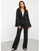 Split Bell Sleeve Knot Top &amp; Pants Set