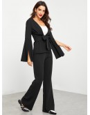 Split Bell Sleeve Knot Top &amp; Pants Set