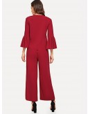 Mock-Neck Flounce Sleeve Top and Palazzo Pants Set