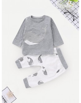 Baby Cartoon Print Top With Pants