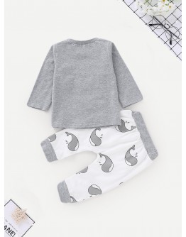 Baby Cartoon Print Top With Pants