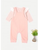 Baby Frill Trim Striped Top &amp; Overalls