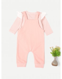 Baby Frill Trim Striped Top &amp; Overalls