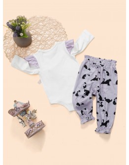 Baby Frill Trim Cat Pattern Top &amp; Pants