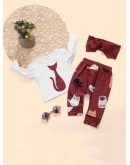 Baby Cartoon Embroidered Tee &amp; Pants &amp; Headband