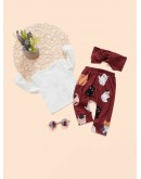 Baby Cartoon Embroidered Tee &amp; Pants &amp; Headband