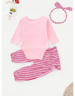 Baby Embroidered Top With Striped Pants