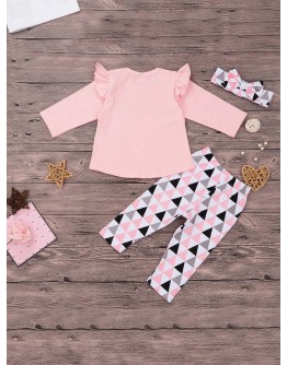 Baby Frill Trim Letter Print Tee &amp; Triangle Print Pants &amp; Headband