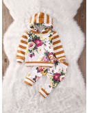 Baby Floral &amp; Letter Print Hoodie With Pants