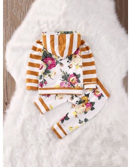 Baby Floral &amp; Letter Print Hoodie With Pants