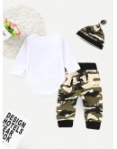 Baby Letter Print Jumpsuit &amp; Camo Print Pants &amp; Hat