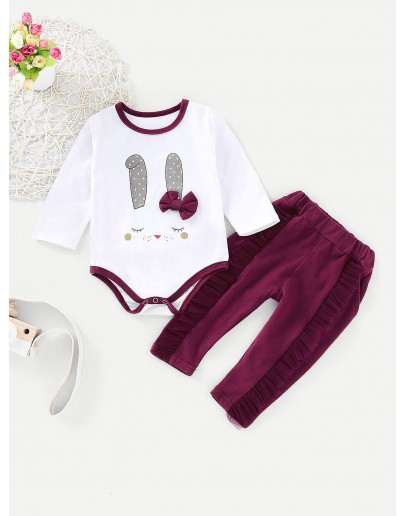 Baby Rabbit Pattern Jumpsuit &amp; Frill Trim Pants