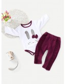 Baby Rabbit Pattern Jumpsuit &amp; Frill Trim Pants