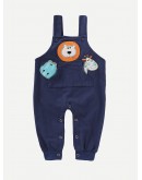 Baby Letter Print Tee With Cartoon Embroidery Overalls